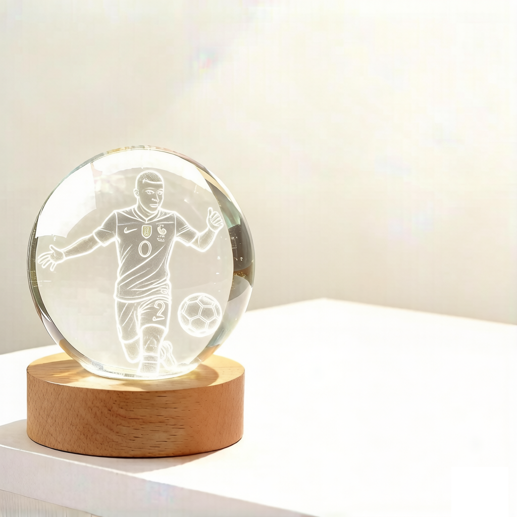 8cm USB Crystal Ball with Inner Carving Glowing Night Light Creative Desktop Decoration Wooden Base Holiday Gift