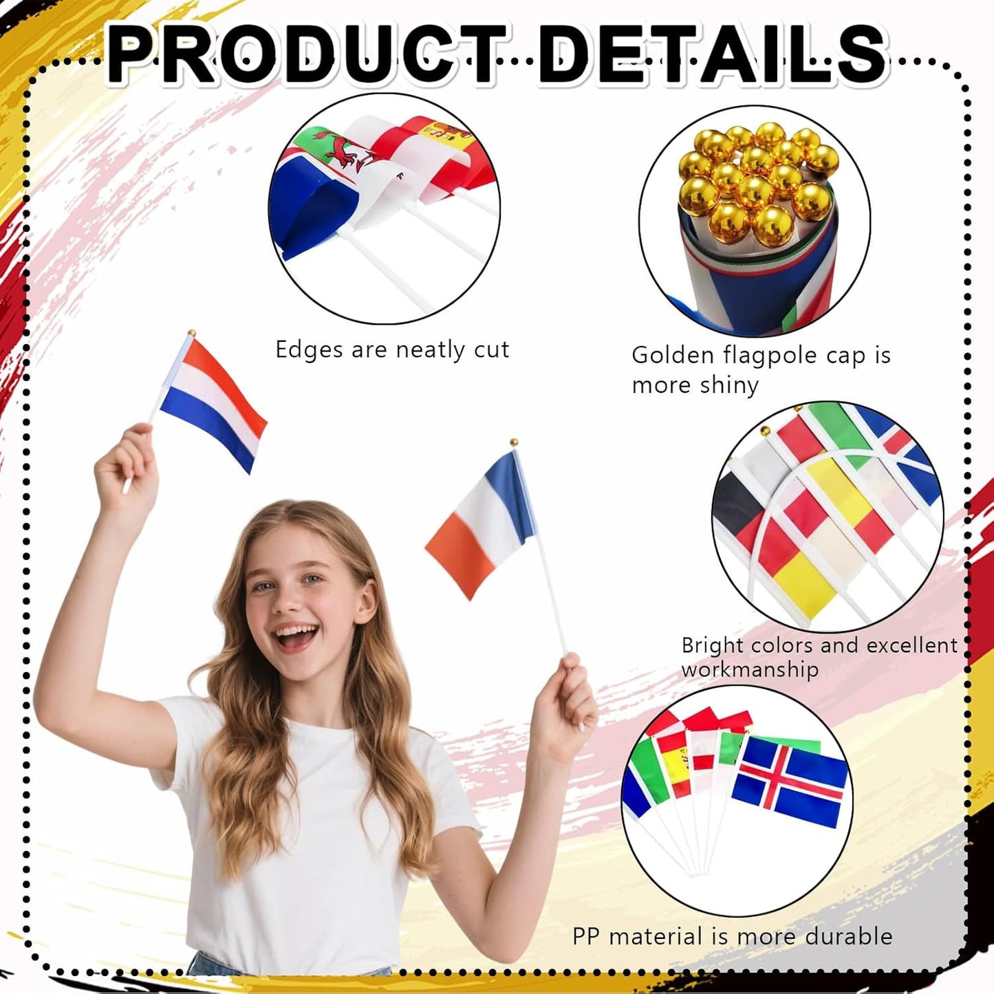 Pack of 16 Euro Women's Football European Championship Mini Flags - Double-Sided Fabric Flags with Stake 14 x 21 cm for Europe Women's Football European Championship Decoration, Home, Garden, Bar and