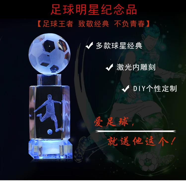 Soccer Star Crystal Chandelier: Messi, Neymar, and Cristiano Ronaldo Figurines—Gifts for Boys and Adults