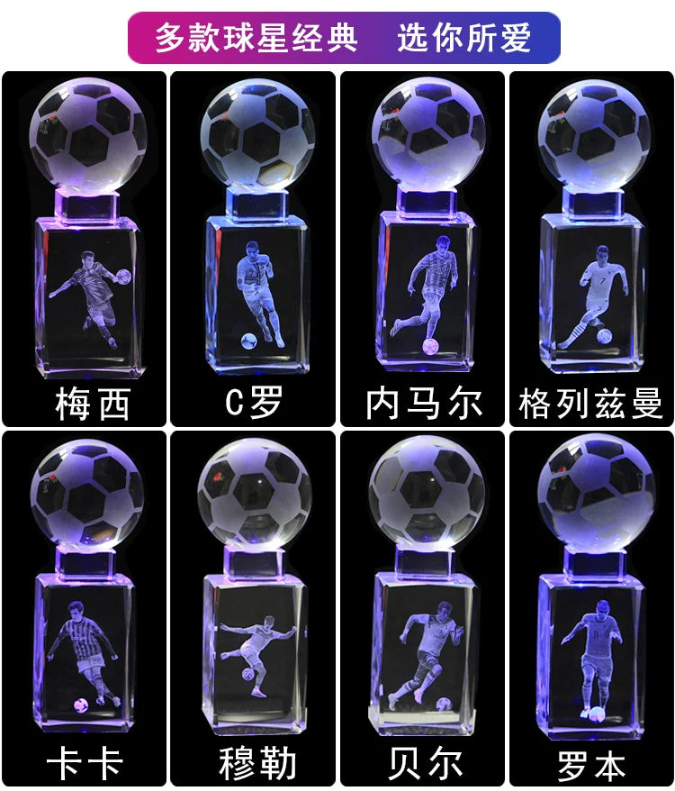 Soccer Star Crystal Chandelier: Messi, Neymar, and Cristiano Ronaldo Figurines—Gifts for Boys and Adults