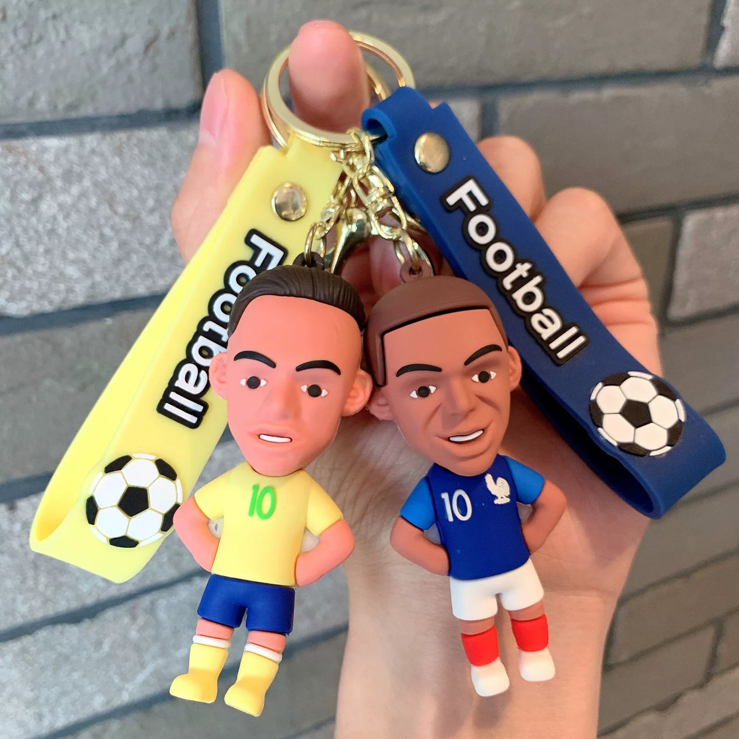 Soccer Stars Mbappé and Neymar Cartoon Keychain Charms, Custom Keychains, Figurines, Jersey and Backpack Ornaments