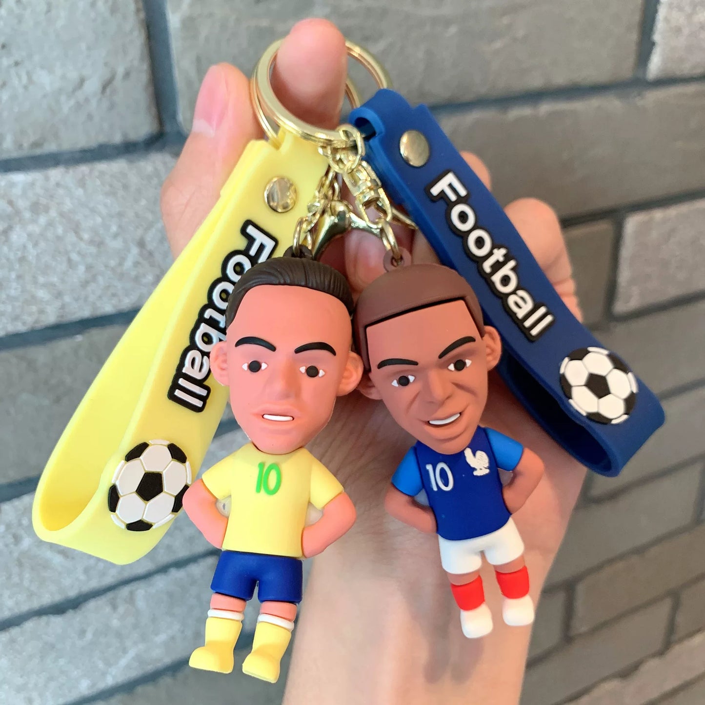Soccer Stars Mbappé and Neymar Cartoon Keychain Charms, Custom Keychains, Figurines, Jersey and Backpack Ornaments