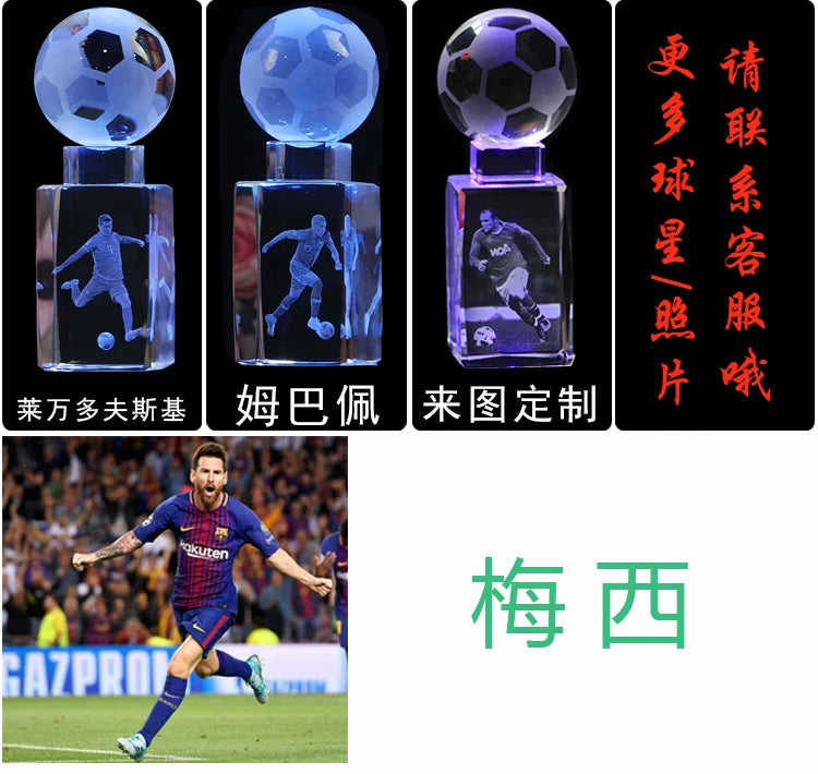 Soccer Star Crystal Chandelier: Messi, Neymar, and Cristiano Ronaldo Figurines—Gifts for Boys and Adults