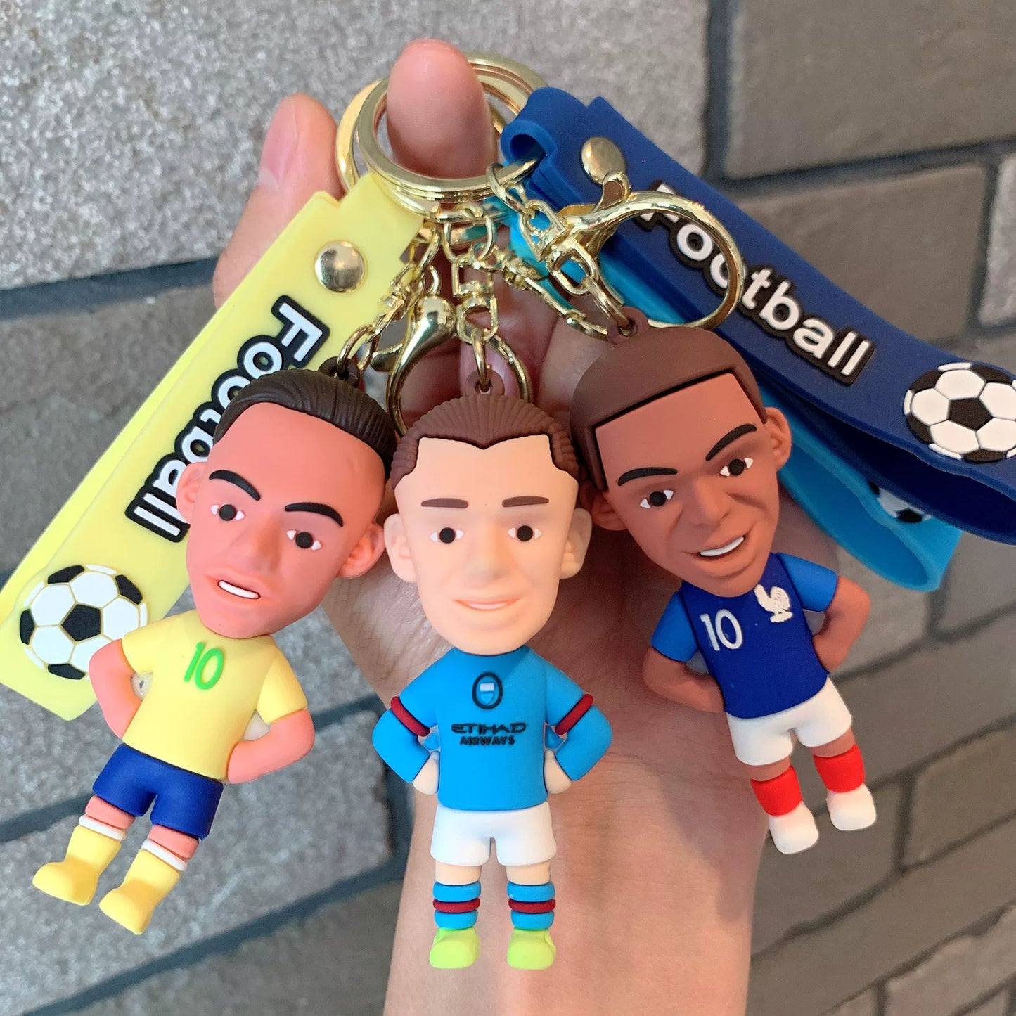 Soccer Stars Mbappé and Neymar Cartoon Keychain Charms, Custom Keychains, Figurines, Jersey and Backpack Ornaments