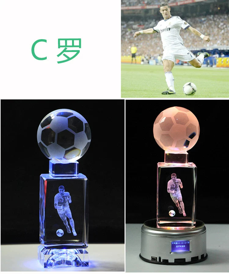 Soccer Star Crystal Chandelier: Messi, Neymar, and Cristiano Ronaldo Figurines—Gifts for Boys and Adults