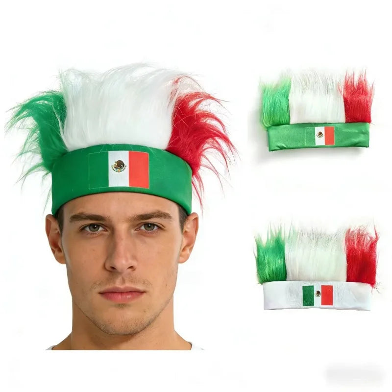 Mexico Flag Wig for Fans | World Cup Football Headband with Hair | Synthetic Fiber Soccer Accessories for Men Women