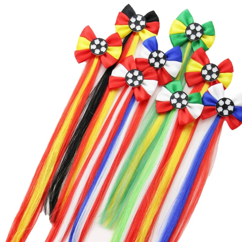Football fans cheered for the national team players and danced wildly at the sports party, wearing hairpins and headbands.