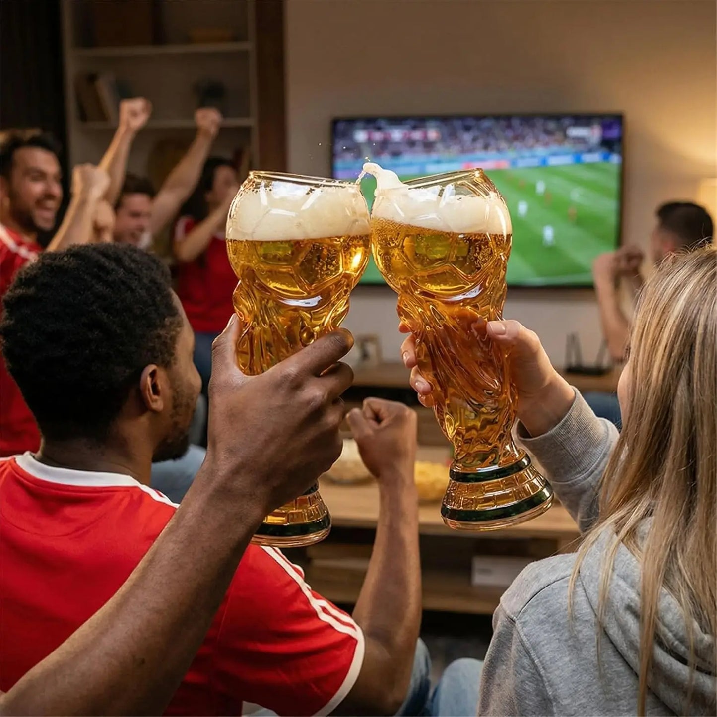 Soccer Beer Glass , 16oz Trophy Shaped Drinking Cup for Viewing Parties, Novelty Gifts for Soccer Fans Father
