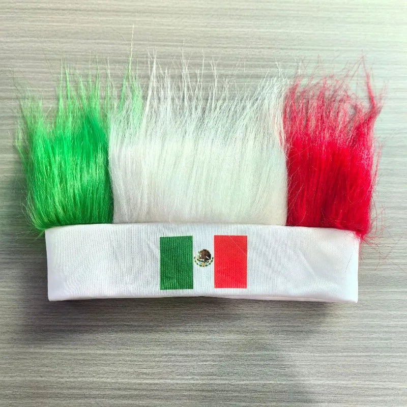 Mexico Flag Wig for Fans | World Cup Football Headband with Hair | Synthetic Fiber Soccer Accessories for Men Women