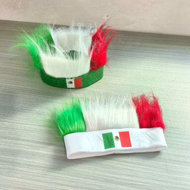 Mexico Flag Wig for Fans | World Cup Football Headband with Hair | Synthetic Fiber Soccer Accessories for Men Women