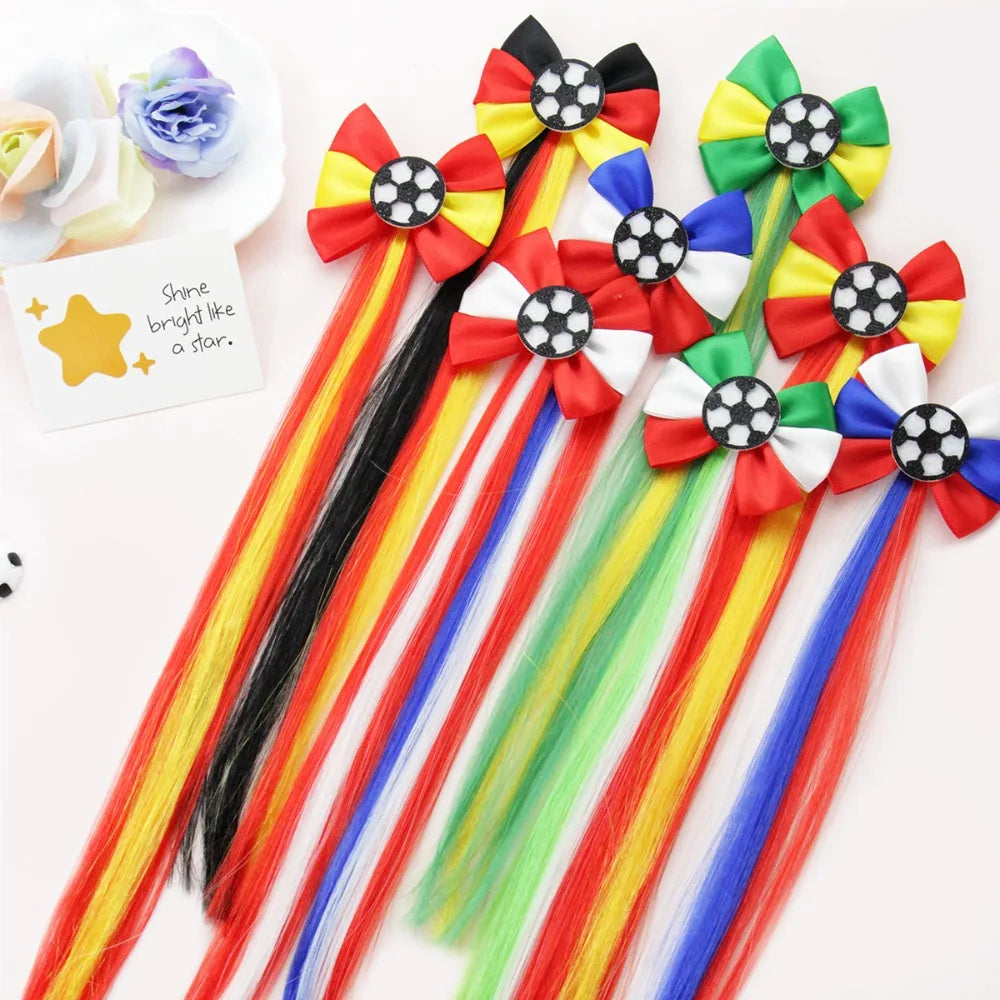 Football fans cheered for the national team players and danced wildly at the sports party, wearing hairpins and headbands.