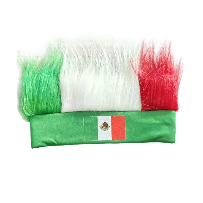 Mexico Flag Wig for Fans | World Cup Football Headband with Hair | Synthetic Fiber Soccer Accessories for Men Women