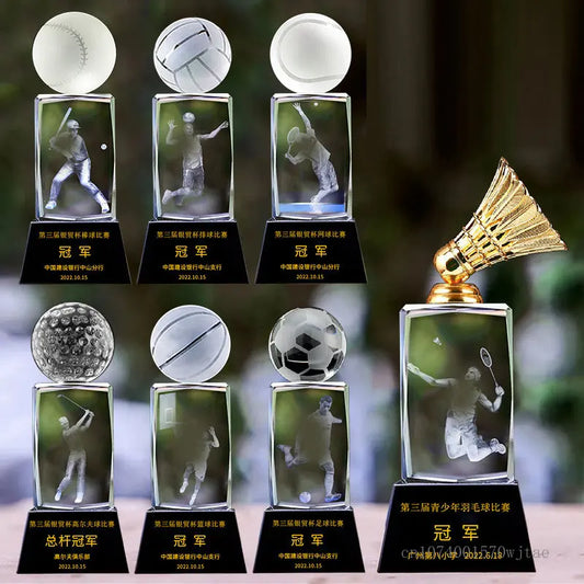 Customized Crystal Sculpture Trophy, Sports, Volleyball, Tennis, Badminton, Golf Games, Competition Awards, Home Decor