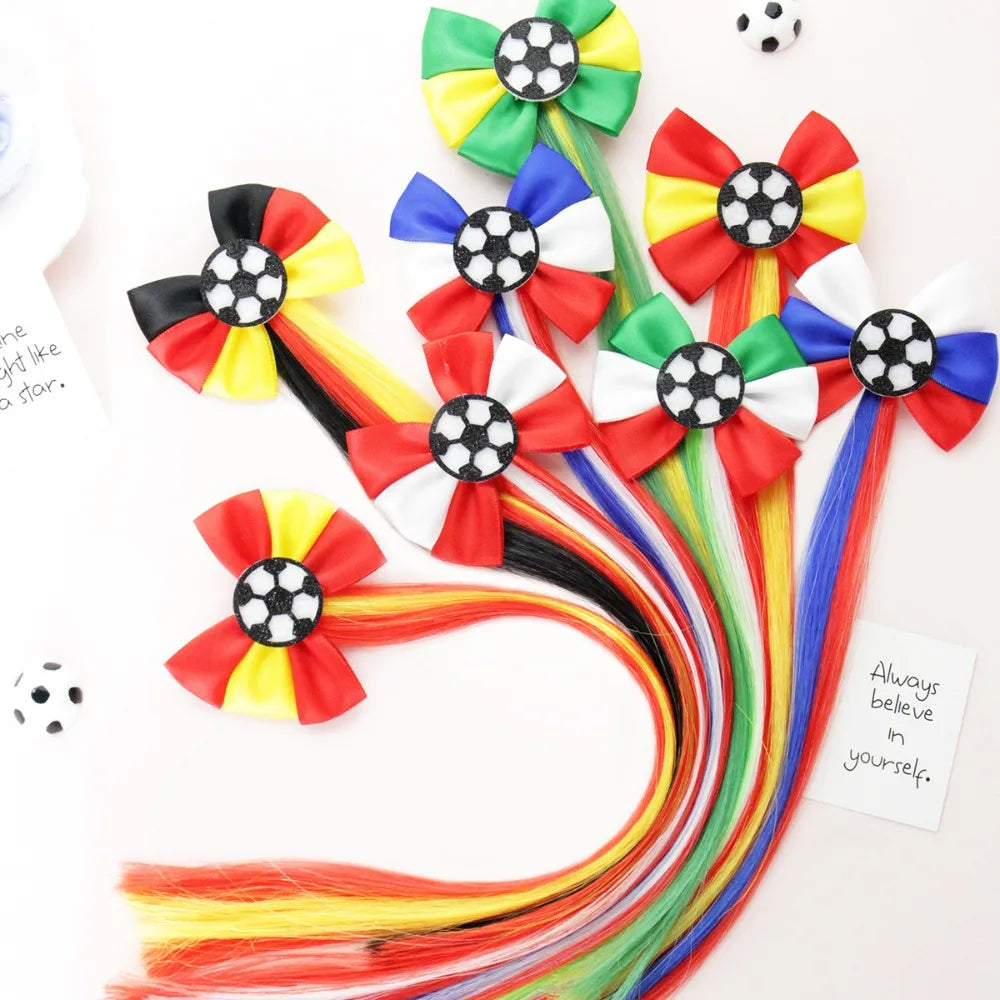 Football fans cheered for the national team players and danced wildly at the sports party, wearing hairpins and headbands.