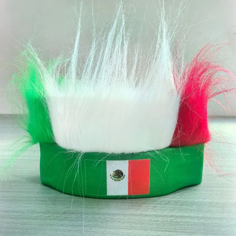 Mexico Flag Wig for Fans | World Cup Football Headband with Hair | Synthetic Fiber Soccer Accessories for Men Women