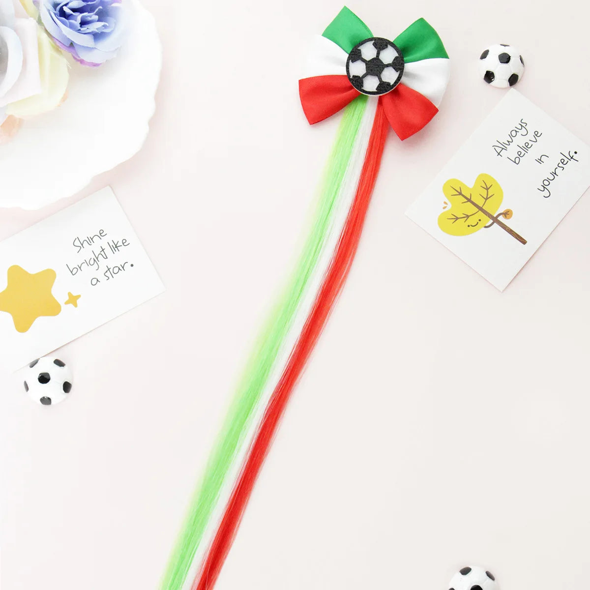 Football fans cheered for the national team players and danced wildly at the sports party, wearing hairpins and headbands.