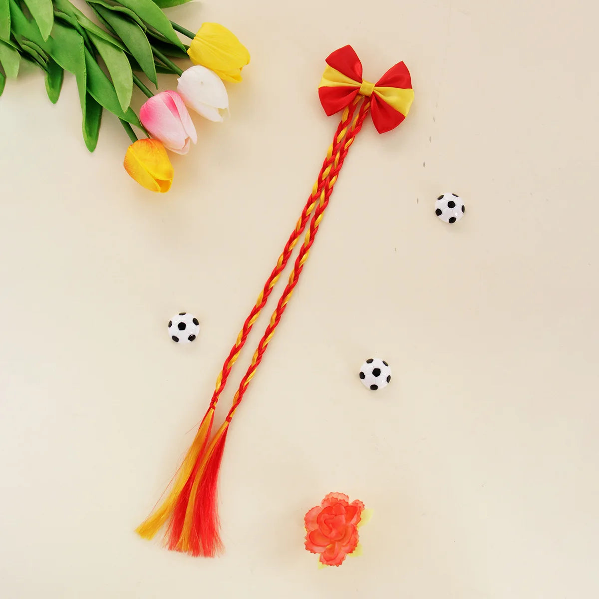 Football fans cheered for the national team players and danced wildly at the sports party, wearing hairpins and headbands.
