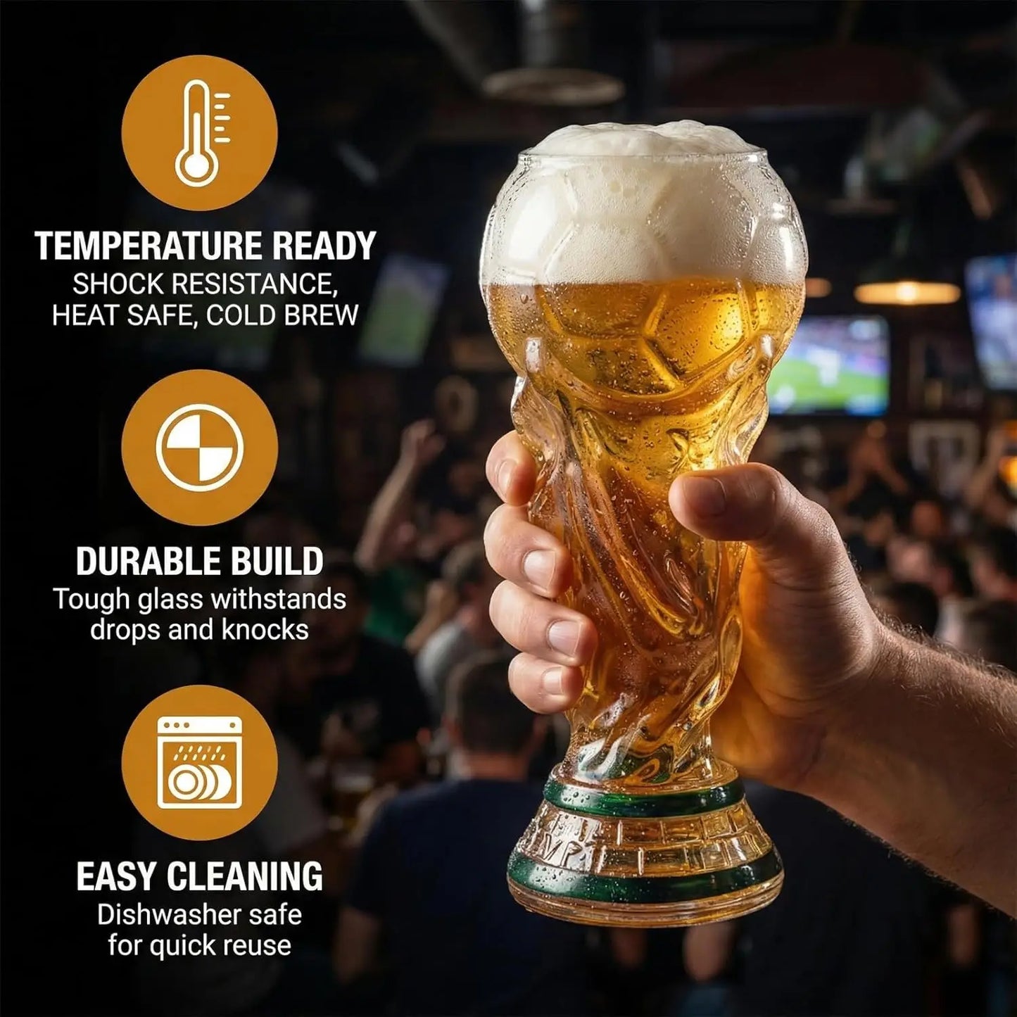 Soccer Beer Glass , 16oz Trophy Shaped Drinking Cup for Viewing Parties, Novelty Gifts for Soccer Fans Father