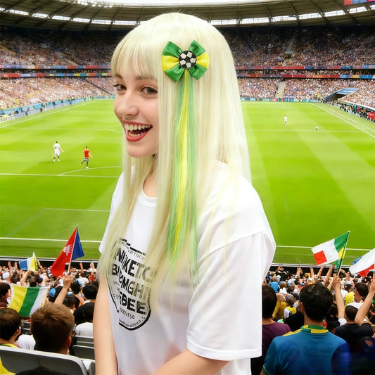 Football fans cheered for the national team players and danced wildly at the sports party, wearing hairpins and headbands.