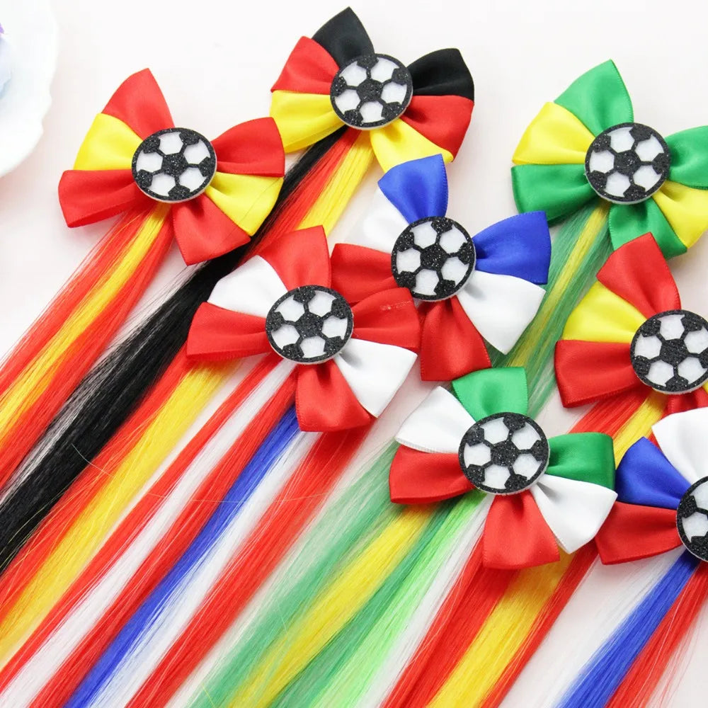 Football fans cheered for the national team players and danced wildly at the sports party, wearing hairpins and headbands.