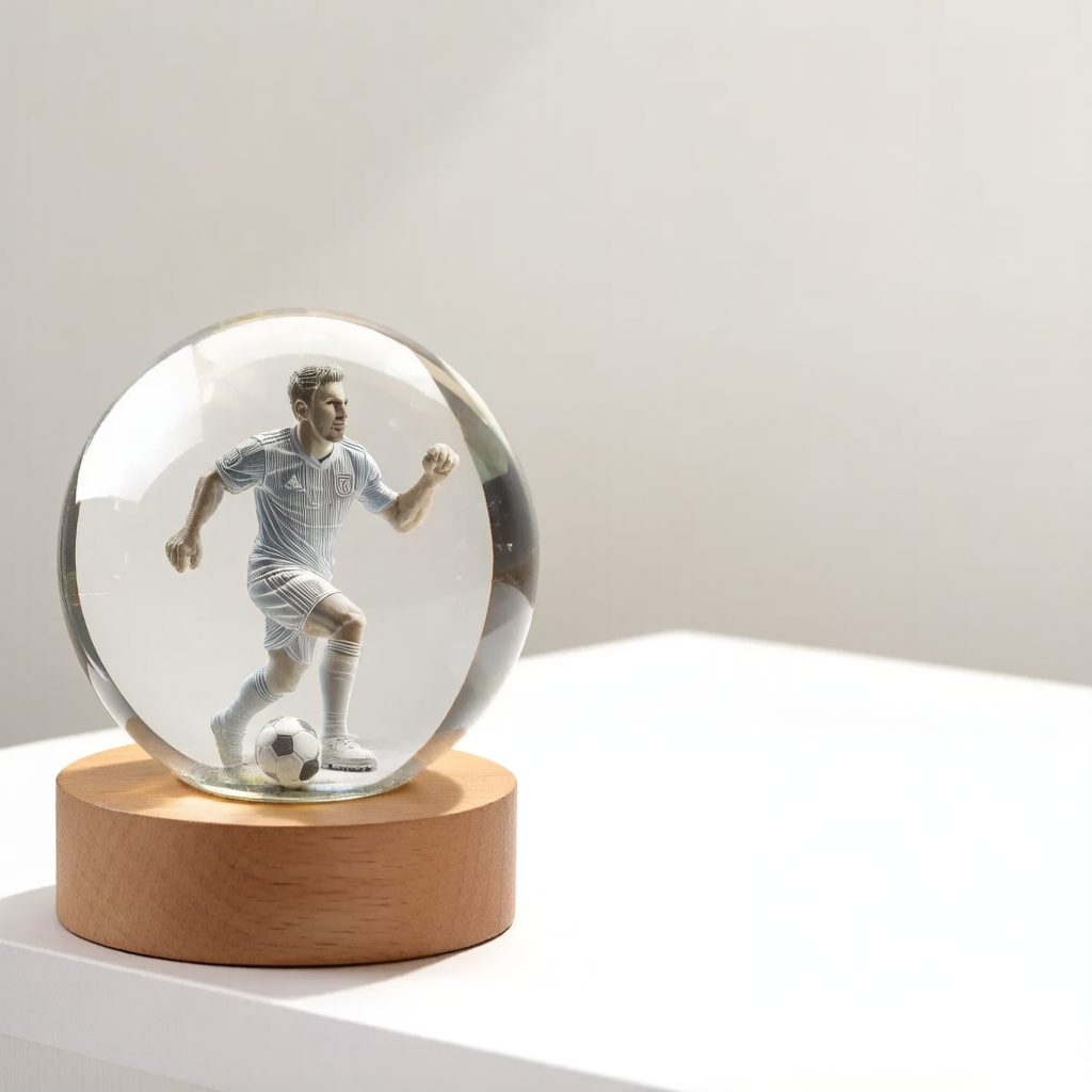 8cm USB Crystal Ball with Inner Carving Glowing Night Light Creative Desktop Decoration Wooden Base Holiday Gift